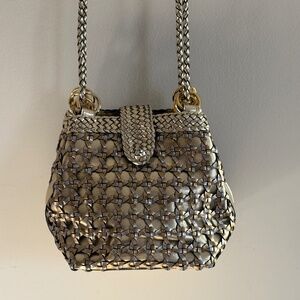 Vintage Warren Reed Gold Silver Handbag Basket Weave Crossbody Metallic Boho